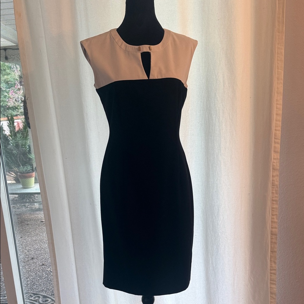 Calvin Klein Black and Cream Midi Dress